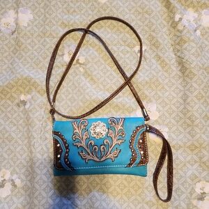 Montana West Blue and Brown Clutches with Ornate Detailing